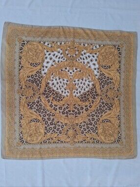 Baroque Leopard Print Square Scarf in Gold and Brown